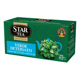 Tè STAR Tea Verde Deteinato contiene 25 filtri, miscela pregiata, gusto tradizionale, senza teina. Perfetto per una piacevole pausa da soli o in compagnia.