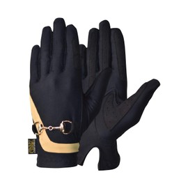 AK Horse Riding Gloves Equestrian Ladies Gloves with Bit Chain Running Gloves (Black/Gold, M)