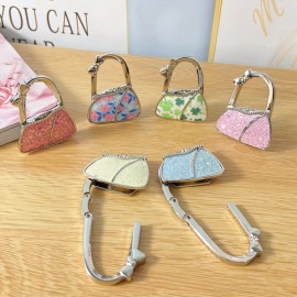 Foldable Handbag Hook - No-Drill, Adhesive-Free Metal Bag Hanger with Dual Diamonds, Space-Saving Desk Accessory for OfficeColor: Multicolor 2, size: s