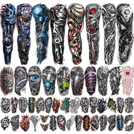 Yazhiji 48 Waterproof Temporary Tattoos For Adult, Mechanical Temporary Tattoos for Men Women, Half Arm Robot Fake Tattoos Sleeve, Realistic Mechanical Half Arm Tiny Tattoo Sticker