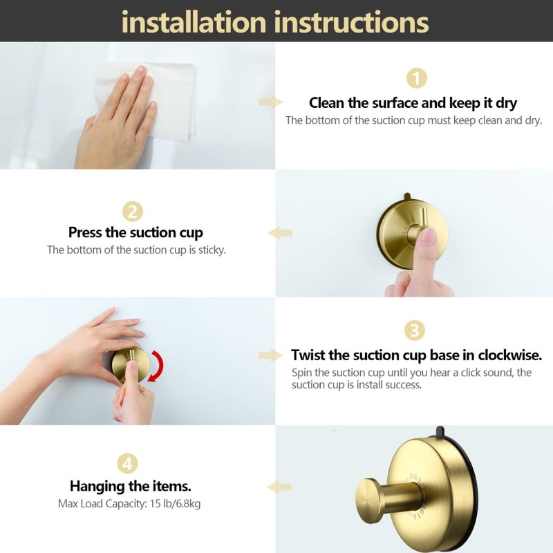 DGYB Suction Cup Hooks for Shower Set of 4 Removable