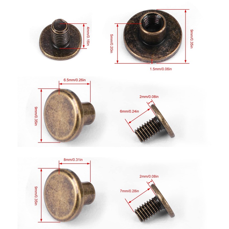 Pack of 20 Bronze Leather Rivets, Full Copper Flat Head