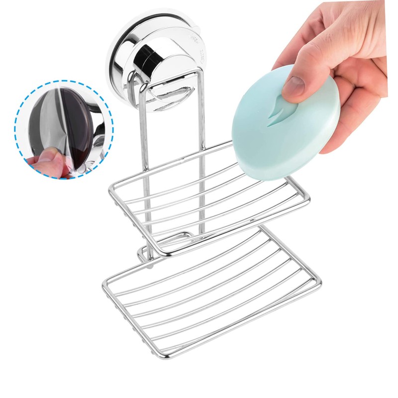 Gatuida Powerful Suction Cup Soap Holder Double Layer Stainless Steel