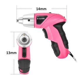 ELEVON 27pc Electric Screwdriver Pink Tool Set, Cordless Power Screwdriver with Drill Set, Hand Drill Screw Gun with Drill Kit, LED Light, Rechargeable Lightweight Portable Pink Drill