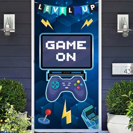 Level Up Game On Banner Backdrop Background Video Games Handle Gamepad Theme Decor for Boys 1st Birthday Party Gamepad Party Baby Shower Photo Booth Props Favors Supplies Decorations