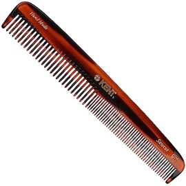 Kent 9T Peine de dientes finos y dientes anchos de caparazón de tortuga - Gran peine de vestir de cabello fino hecho a mano y cortado con sierra - Pei