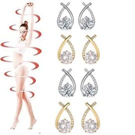 4pairs Lymphatic Earrings For Women Gold Silver Germanium Lymphatic Drainage Hoop Acupuncture Dainty Jewelry Earrings For Women (zircon intersect)