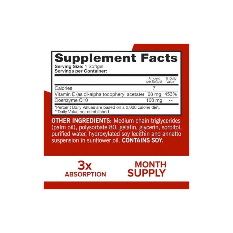 Ultra CoQ10 100mg Softgels, Coenzyme Q10 with Vit4m!n E, Dietary
