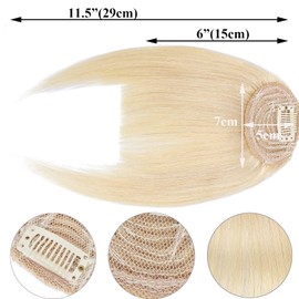 SEGO Clip in Bangs Human Hair Extensions French Style Thick Fringe [#613 Bleach Blonde] One Piece Real Remy Hairpieces for Women Straight Clip-on Fringe Invisible (14g)