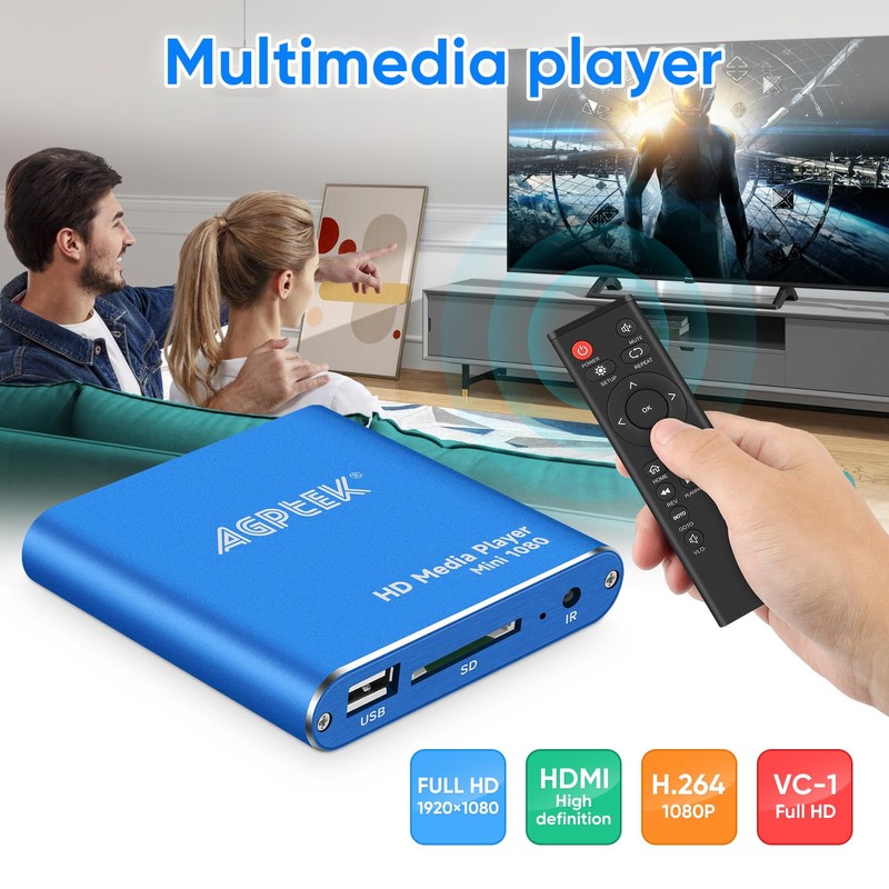 HDMI Media Player, Blue Mini 1080p Full-HD Ultra Digital Media