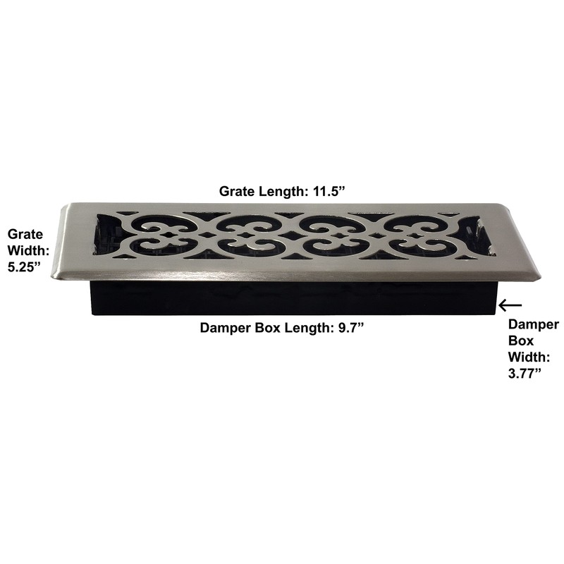 Decor Grates SPH410-NKL Scroll Floor Register, 4x10, Brushed Nickel Finish