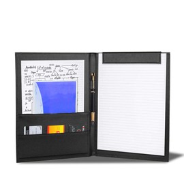 Elome Office Clipboard Padfolio Binder 19" X 13"- A4 Foldable File Clip Portfolio Folder Document Organizer Writing Pad Business Card Holder - Magnetic PU Leather Conference Desk Pad with Pen Holder