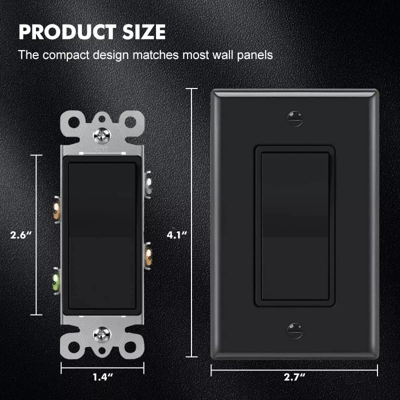 Maxbright Decora 3 Way Light Switch black,Paddle Rocker with wallplate,UL