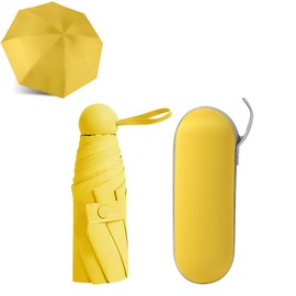 dogmoon Travel Umbrella, 8 Ribs Folding Travel Umbrella with Capsule Case, Mini Umbrella, Outdoor UV Folding Umbrella, Pocket Umbrella, Sun UV Protection Umbrella for Men Women, Yellow 8 Ribs