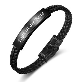 Lwkeay Gifts for Dad Bracelet Leather Black - Braided Leather Bracelet with Engraving "Papa ist der Beste " Stainless Steel Clasp - Great Gifts for Dad - Father Christmas Gifts, Stainless Steel