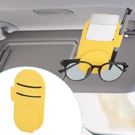 X AUTOHAUX Auto Glasses Holder Sun Visor Clip Faux Leather Cards Bag Yellow