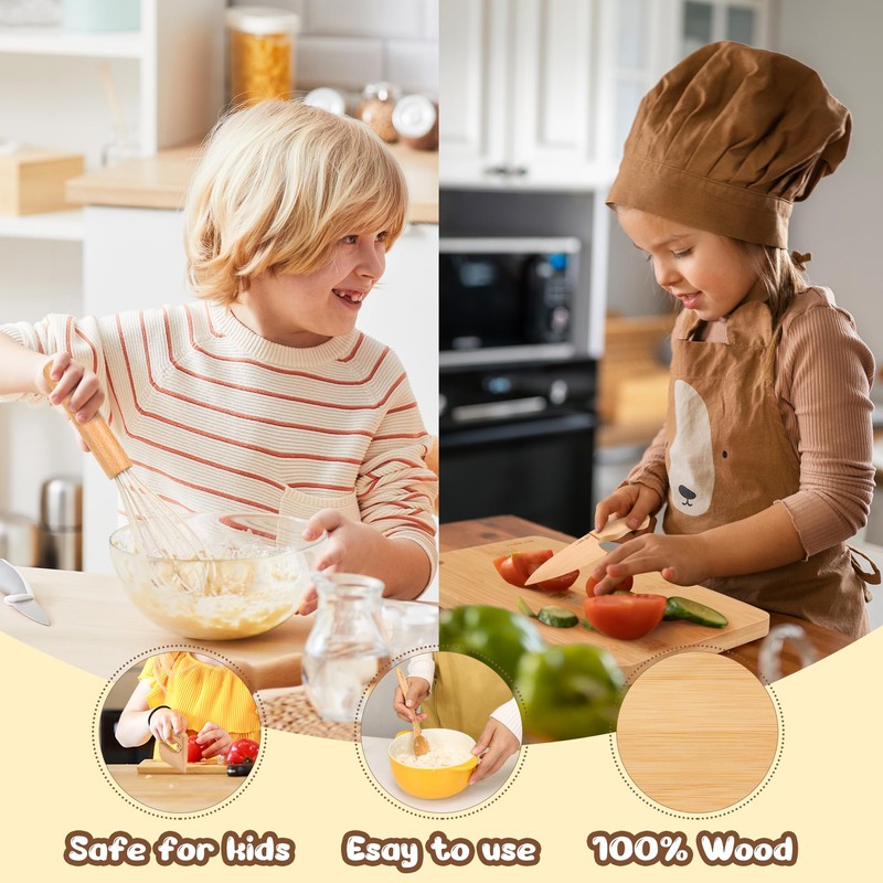 LUOLAO Wooden Kids Safe Knife and Kids Baking Set for
