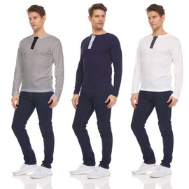 DARESAY 3 Pack: Thermal Shirts for Men- Henley & Crew Long Sleeve Shirts for Men – Mens Long Sleeve Shirts