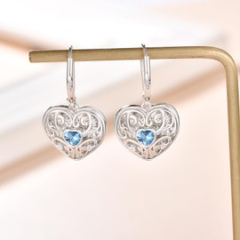 Heart Earrings Filigree Leverback Earrings Dangle Heart Earrings Hook Earrings for Women Fashion 925 Sterling Silver Hypoallergenic Jewellery, Sterling Silver