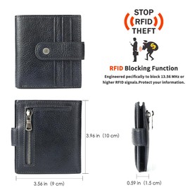 CHANPINCL Men's brand buckle genuine leather wallet, Portable mini wallet with multiple card slots for banknotes, Zipper change slot (Bluish grey)