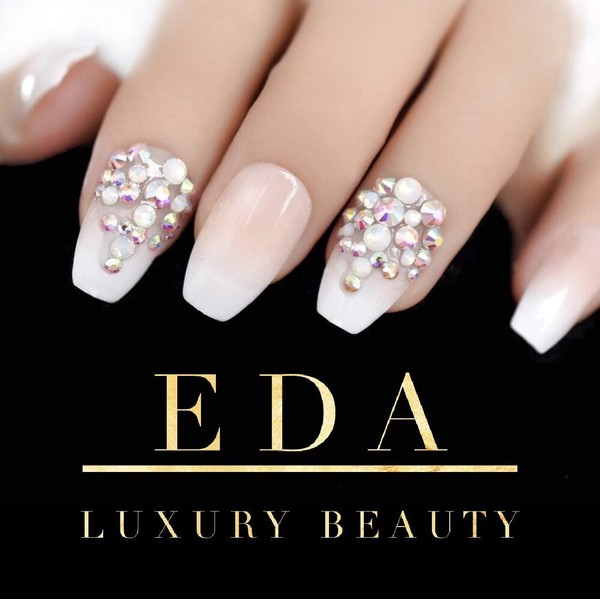 EDA LUXURY BEAUTY Natural Nude Ombre French 3D Luxe Crystal Design Press On Nails Full Cover Acrylic Nail Kit Glue On False Nails Extra Long Coffin Ballerina Square Nail Art Fashion Fake Nails Set