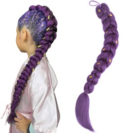 Purple Braided Ponytail Pre-Braided Synthetic Hair 30Inch Easy Tie-on