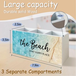 YTRGI The Beach Is My Happy Place Pen Holder for Home Office Kitchen Desk Decor, Beach Wooden Pencil Holder Sign Organizer for Home Office Desk Accessories, Coastal Gifts for Women Men