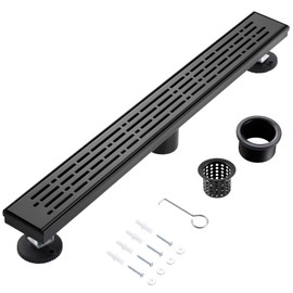 32 Inch Linear Shower Drain, Matte Black Shower Drain,Removable Grate, 304 Stainless Steel, Easy to Install and Clean for Bathrooms (Drain Base Not Included), LSD-29A-32B