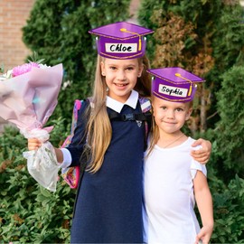 HEYINSHEN 24PCS Paper Graduation Hats for Kids Preschool Graduation Cap Hats Kindergarten Paper Crown Purple Graduation Hat Grad Caps for Kids Graduation Hat with 24 Elastic String for Grad Party