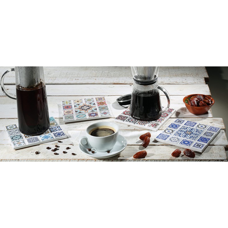 Zassenhaus 057669 Oriental Design Cross Ceramic Coaster with Non-Slip Cork