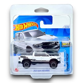 Hot Wheels 2020 Ram 1500 Rebel (White & Black) 1/10 Factory Fresh - 2024-24/250 (Short Card) - COMES IN A KLAS CAR KEEPER SHORT CARD PROTECTOR CASE - HTC52
