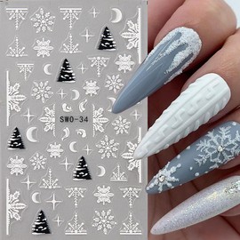 Christmas Nail Art Stickers Decals Snowflake Snowman Nail Stickers 2PCS Snowman Tree Floral Xmas Nails Design 5D Embossed Christmas Nails Adhesive Decals Manicure Accessories for Nail Art Decorations
