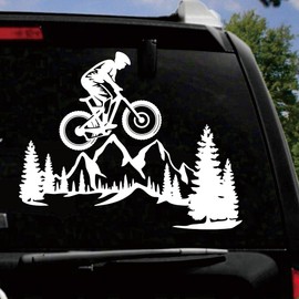 Outdoor Adventure Mountain Bike Rider Vinyl Decal - Removable Waterproof 20x16 inch Car & Truck Graphic Sticker, Easy Peel Riding Decor XY128 (White)