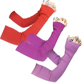 Share Maison Arm Warmers for Women Wool Knit Cashmere Long Fingerless Arm Sleeves 50cm Winter Gloves (35-three pairs (light purple+purple+dark red))