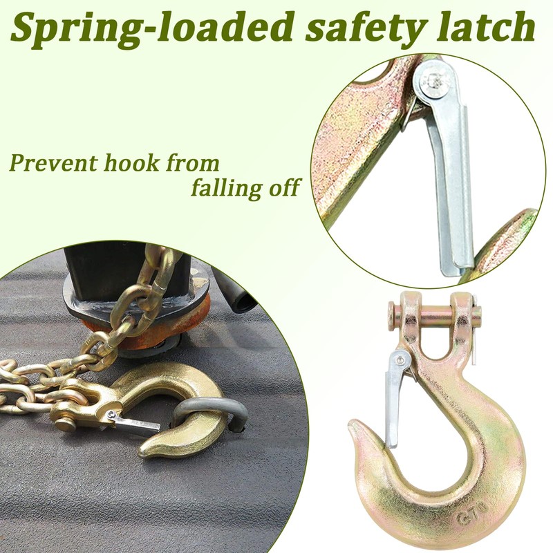 SEUNGCH 6 Pack Chain Hook with Safety Latch, 3/8" Heavy