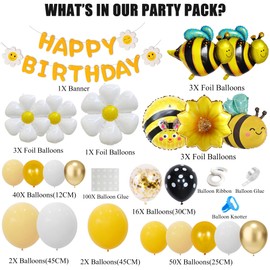 Daisy Decoration Birthday Balloons Children - Bee Birthday Decoration Happy Birthday Garland Bee Flowers Balloons, Yellow White Party Decoration for Children's Birthday and Baby Shower