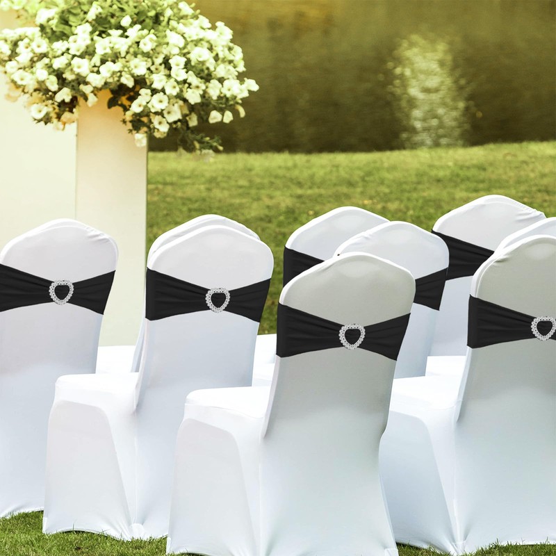 Zrlljp 100PCS Spandex Chair Sashes Bows Stretch Chair Cover Band,Elastic