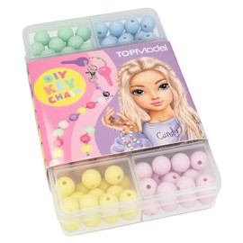Depesche TOPModel 13161 DIY Key Ring Set, Beads in 8 Colours, Includes Ribbons, Key Rings and Much More, for Creative Design of Pendants
