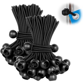 Ball Bungee Ties 100 PCS- Ball Bungee Cords 4 Inch Heavy Duty Elastic Cord Canopy Tie Downs Tarp Bungee with Balls for Camping, Shelter,Cargo,Tent Poles UV Resistant