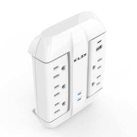 KELEK Multicontacto con 5 Salidas, Puertos USB-A y USB-C, Protección contra Picos de Voltaje, Diseño Giratorio 90°, Indicador LED