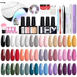 Phoenixy 24 Stk. Shellack Set Starterset mit Lampe, U V Nagellack Set Gelnägel Set mit Unterlack Überlack Matte Überlack Geschenke für Frauen