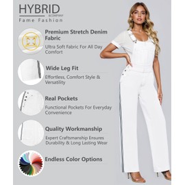Hybrid & Company Women's Comfortable Stretch Casual Jumpsuit Denim Pants Overalls Rompers PVJ6032 WHITE S