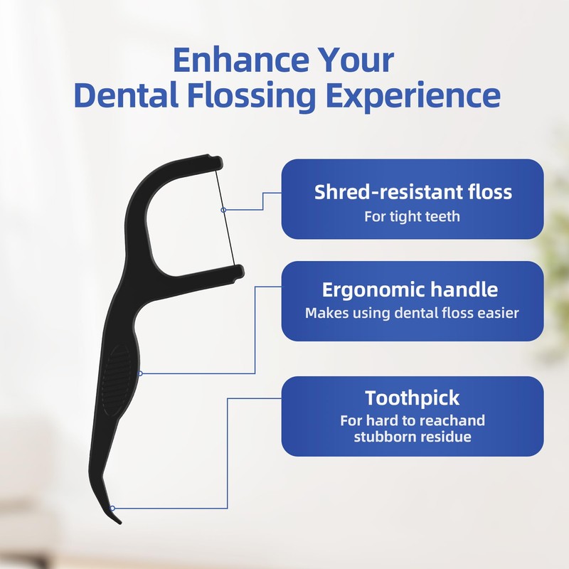RAZOKO Biodegradable Dental Floss Picks, Charcoal Toothpick Stick Soft On