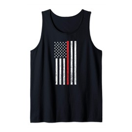 Thin Red-Line Firefighter Flag Distressed Effect Tank Top