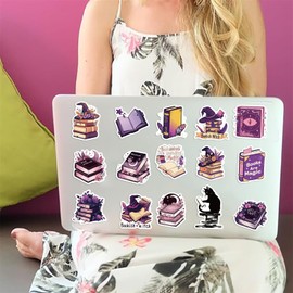 50Pcs Bookish Witchy Stickers Pack for Kids Love Reading Stickers for Teens Adult and Witchy Bookworm Funny Bookish Waterproof Vinyl Decals Laptop Book Water Bottle Phone Stickers (Purple B)
