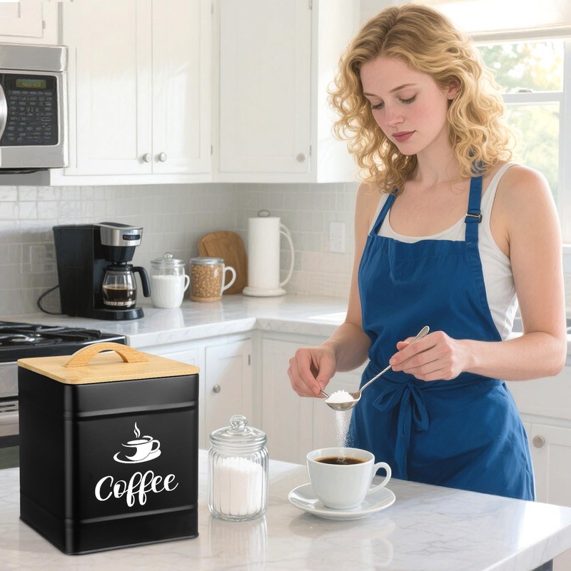 Maxdot 40 oz Black Airtight Coffee Canister Large Iron Farmhouse