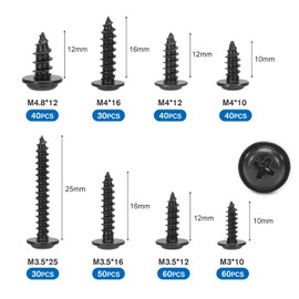 MumdoYAL 350 pieces, screw set, sheet screws, self-tapping screws, pan head screws, cross head, made of carbon steel, holds M3, M3.5, M4, M4.8