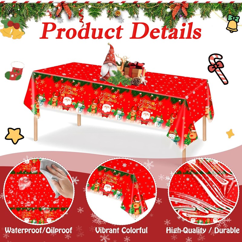PXDUCN Christmas Table Cloth,137 * 274cm Plastic Tablecloth,Convenient and Quick