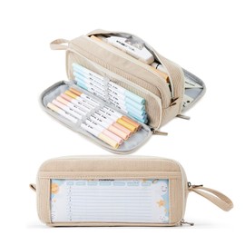 KALIDI Pencil Case with 3 Compartments Large Capacity Pencil Case Pencil Case Pencil Bag for School & Office, Corduroy fabric khaki, Corduroy fabric, three compartments, classic