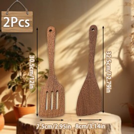 Wooden Spatula, 2Pcs Wooden Spatula for Cooking, Practical Heat-Resistant and Non Stick Spatulas, for Frying Chicken Wings, Hamburgers, and Other Delicious Foods